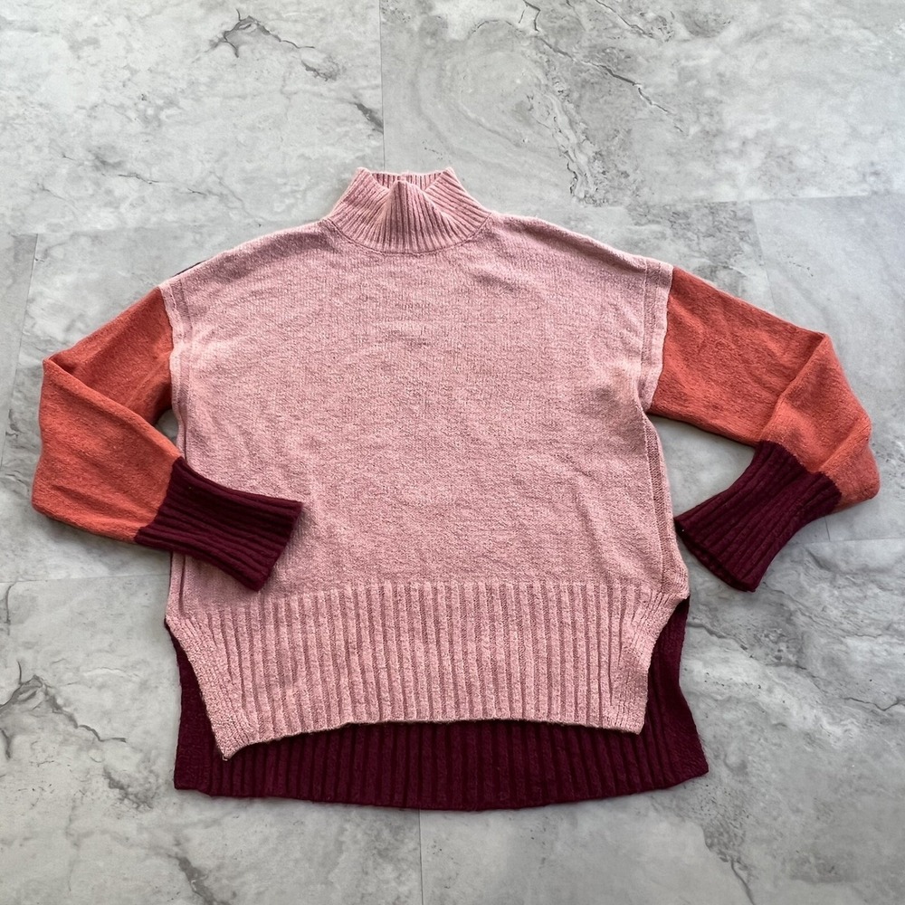 Time and Tru‎ Women's Color Blocked Pink Mock Neck Sweater Size Medium M
